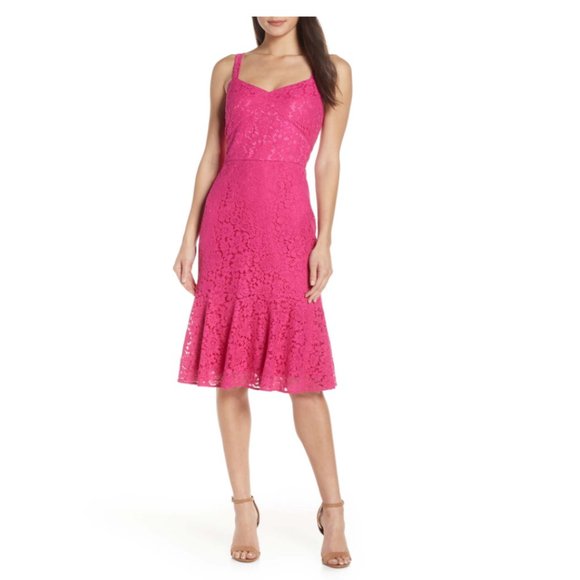 Chelsea28 Pink Sleeveless Lace Midi Dress - Picture 1 of 7